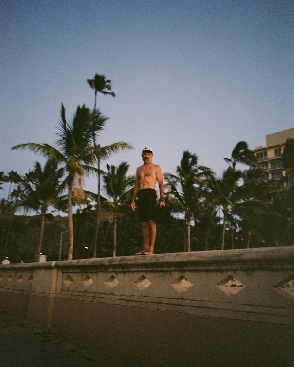 Shot on Kodak film on location in Hawaii, documentary portrait of a local surfer, waterman, and lifeguard.