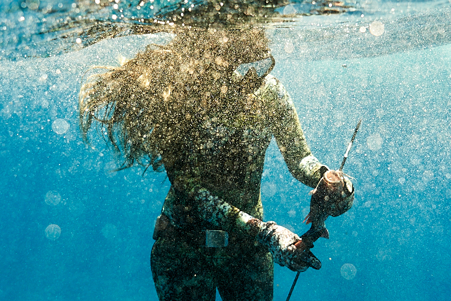 Kimi Werner is a local Hawaiian and world class free diver and spear fisherwoman. As a new mother she hunts and cooks fro her family and is a world class athlete.